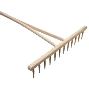 Wooden Agricultural Farming Garden Rake - 12 Teeth, 60 cm Wide, 130 cm Long - Lightweight and Durable Beech Wood Rake