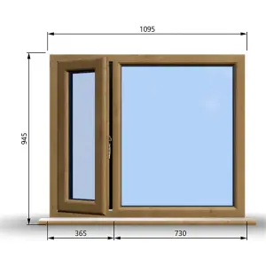 1095mm (W) x 945mm (H) Wooden Stormproof Window - 1/3 Left Opening Window - Toughened Safety Glass