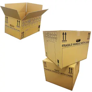 20 x Medium Size (18x12x10") Fragile Handle With Care Removal Cardboard Boxes With Carry Handles