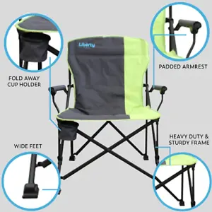 Liberty Leisure LLFC-3 Folding Camping Chair, Lime Green, Cup Holder