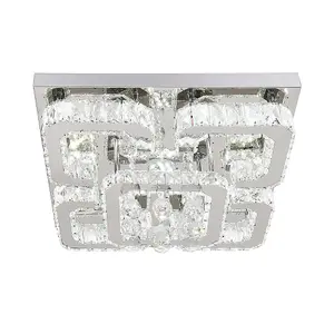 Modern 50cm Fancy 5 Head Square Crystal LED Flush Mount Ceiling Light Fixture Cool White