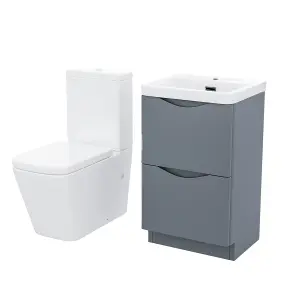 Nes Home Merton Grey Freestanding Vanity Basin Unit Square Rimless Close Coupled Toilet