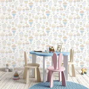 Galerie Just 4 Kids 2 Blue Beige Balloon Journey Smooth Wallpaper