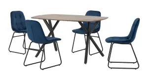 Athens Rectangular Dining Set with 4 Blue Velvet Chairs Medium Oak Effect