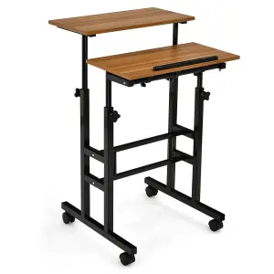 Costway 2-Tier Adjustable Standing Desk Mobile Sit Stand computer Desk on Wheels