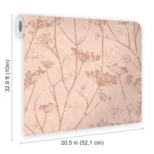 Clarissa Hulse Wild Chervil Shell Pink & Rose gold effect Smooth Wallpaper