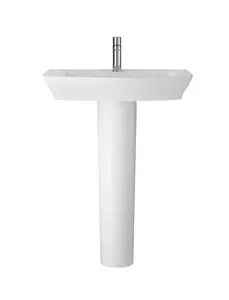 Spirit Soft Square 1 Tap Hole Ceramic Basin & Full Pedestal, 550mm - Balterley