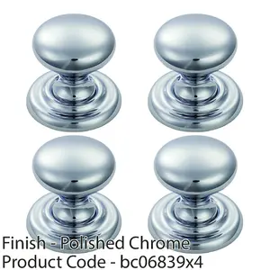 4 PACK - Tiered Mushroom Cupboard Door Knob 41mm Diameter Polished Chrome Cabinet Handle