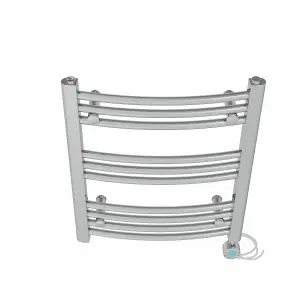 Right Radiators Prefilled Thermostatic Electric Heated Towel Rail Curved Bathroom Ladder Warmer - Chrome 600x500 mm