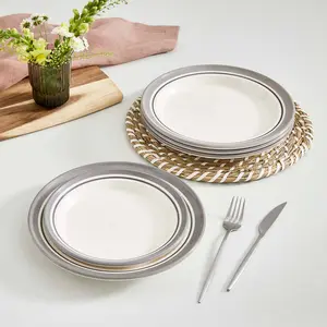 Potter's Stripe Set Of 4 Dinner Plates (Set of 4) Grey