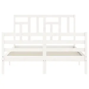 Berkfield Bed Frame with Headboard White Small Double Solid Wood