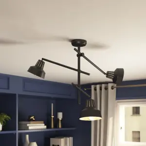 GoodHome Yarra Modern Matt Metal Black 3 Lamp LED Ceiling light