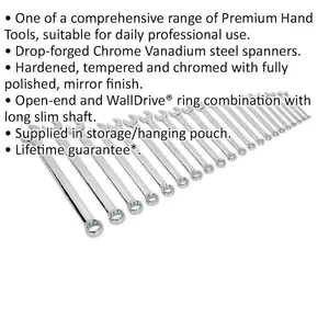 21-Piece Extra Long Combination Spanner Set - Metric 6 to 32mm with 12 Point Sockets