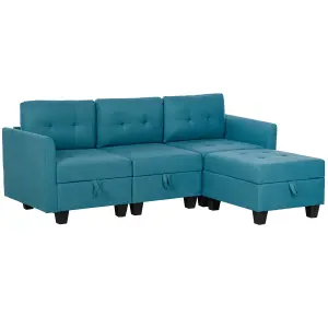 HOMCOM Convertible Modular Sectional Sofa w/ Storage Wood Frame Light Blue