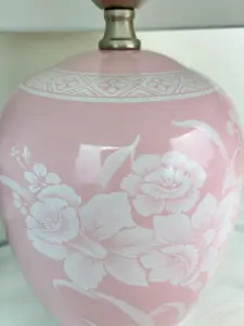 Pink Floral Ceramic Table Lamp with Pleated Shade