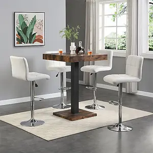 Furniture In Fashion Topaz Rustic Oak Wooden Bar Table With 4 Coco White Stools