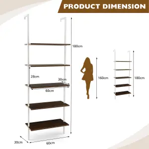 Costway 5-Tier Ladder Shelf Bookshelf Wall Mounted Hanging Storage Shelf Plant Display Rack