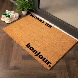 Bonjour Au Revoir Country Size Coir Doormat