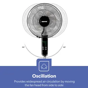 Geepas Black 16" 5 Blades Pedestal Fan with Remote Control Floor Standing Oscillating