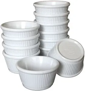 Chabrias Pack Of 24 Fluted Traditional Ramekins Condiment Pots, Sauce Ramekins, Dip Bowls, Tough Plastic Sauce Pots, Made In England (White 2Oz)