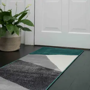 Emerald Green Grey Super Soft Abstract Geometric Runner Rug 60x240cm