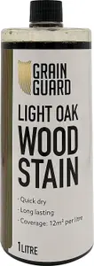 GRAIN GUARD Wood Stain - Light Oak - Water Based & Low Odour - Easy Application - Quick Drying - 1 Litre