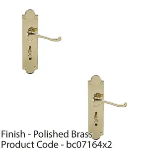 2 PACK - Victorian Bathroom Latch Door Handle - Polished Brass Lever On Shaped Backplate