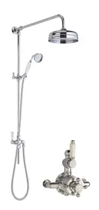 Traditional Twin Exposed Valve & Rigid Riser Shower Set - Chrome/White - Balterley