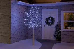 Snowtime 4ft / 120cm Light Up Birch Tree With Ice White Leds In Twinkle Effect Indoor / Outdoor