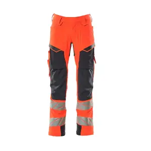 Mascot Accelerate Safe Trousers with Kneepad Pockets - Hi-Vis Red/Dark Navy   (33.5) (Leg Length - Long)