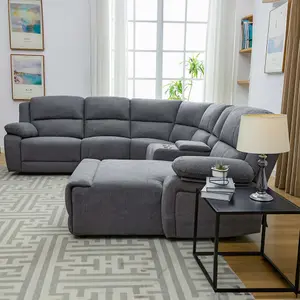 Dublin 5 Seater Fabric Corner Recliner Sofa Dark Grey