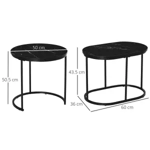 HOMCOM 2 Pcs Modern Coffee Table with Faux Marble Side Accent Tables Black