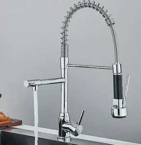 Pull-Down Kitchen Tap Chrome Finish Swivel Spout Mixer Tap Dual Spout Faucet