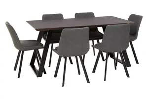 Contemporary 7Pc Grey Rectangular Dining Set, Space Saving Design Set, Durable Small Dining Set For House