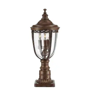 Luminosa English Bridle 3 Light Medium Outdoor Pedestal Light British Bronze IP44, E14