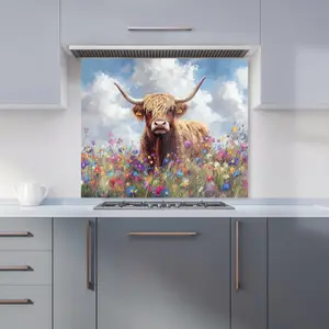 Highland Cow In A Summer Meadow Kitchen Splashback