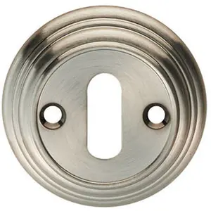 55mm Lock Profile Round Escutcheon Reeded Design Satin Nickel Keyhole Cover