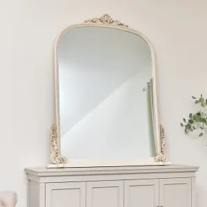 Melody Maison Extra Large Arch Antique Ivory Ornate Overmantle Mirror - 152cm x 128cm