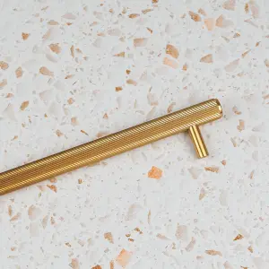 320mm Gold Brass Cabinet Pull Textured Grooved Kitchen Cupboard Door Drawer Pull Bathroom Bedroom Wardrobe Furniture Replacement