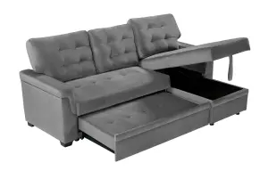 Corner Sofa Bed, L-Shaped Corner Sofa Bed with Storage, Settee Sleep Reversible Storage Chaise - Velvet Gray