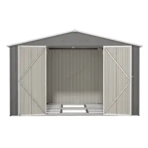 Birchtree 10X8FT Metal Garden Shed Apex Roof With Free Foundation Base Storage House Grey