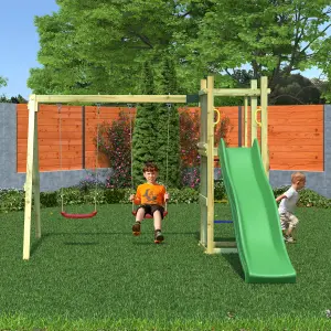 Shire Rumble Ridge Climbing Frame with Rock Wall, Double Swing and Slide