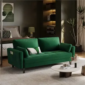 Yaheetech Velvet Fabric Upholstered 2 Seater Sofa Couch with 2 Pillows Green