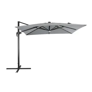 3m Cantilever Parasol with Solar LED Lights and 360 Degree Rotation Patio Rectangle Offset Umbrella