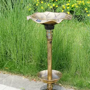 Bronze Effect Plastic Pedestal Bird Bath Garden Feeder Planter With Solar Light