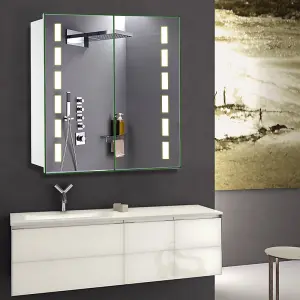 2 Doors LED Lighted Bathroom Mirror Cabinets with Adjustable Shelves