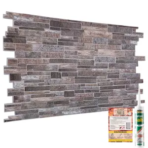 3D Wall Panels with Adhesive - 6 Sheets, 96 x 48 cm each, Covers 2.76 sqm - PVC Cladding with Grey Slim Stone Brick Effect