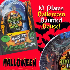 Halloween Paper Plates - Graveyard 7 inch Halloween Party - Haunted House - 10 Pack