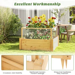 Costway Wooden Elevated Planter Box Square Raised Garden Bed with Fence