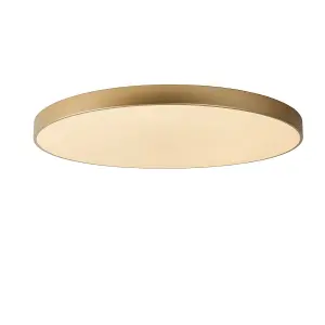 Lucide Unar Modern Flush Ceiling Light 80cm - LED Dim. - 1x80W 2700K - 3 StepDim - Matt Gold, Brass